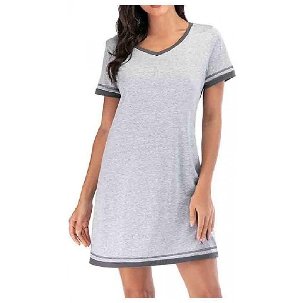 Nightgowns & Sleepshirts Women Crewneck Contrast Short Sleeves Daily Comfort Sleep Dress - As2 - CS1900HD27N