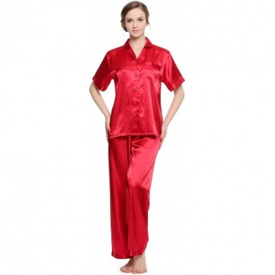 Sets Women's Short Sleeve Classic Satin Pajama Set - Red - CF12GGL1XGX