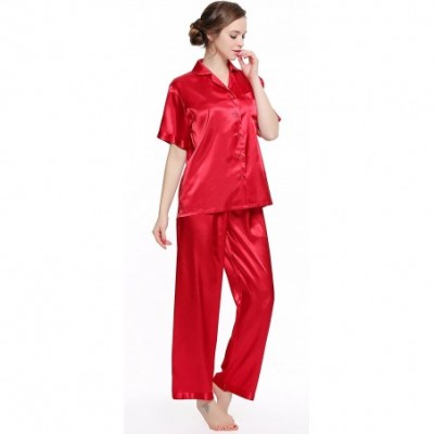 Sets Women's Short Sleeve Classic Satin Pajama Set - Red - CF12GGL1XGX