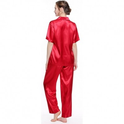 Sets Women's Short Sleeve Classic Satin Pajama Set - Red - CF12GGL1XGX