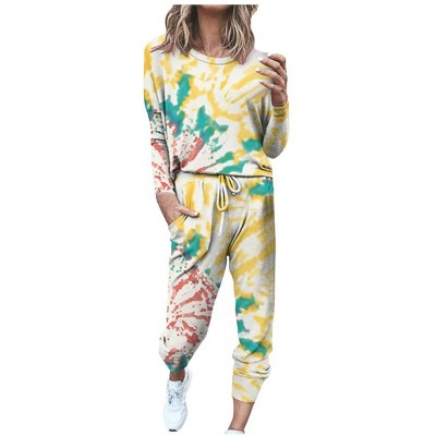 Sets Outfits for Women 2 Piece Sets-Casual Sweatsuit Long Sleeve Shirts and Lounge Jogger Pants Tie Dye Printed Pajamas Sets ...