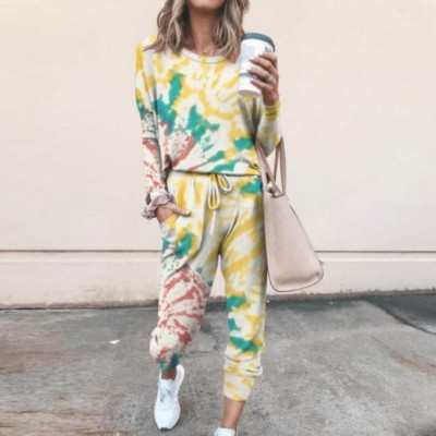 Sets Outfits for Women 2 Piece Sets-Casual Sweatsuit Long Sleeve Shirts and Lounge Jogger Pants Tie Dye Printed Pajamas Sets ...