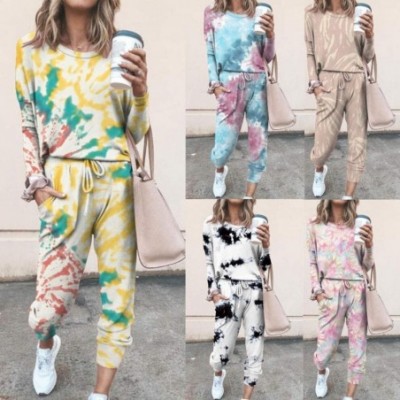 Sets Outfits for Women 2 Piece Sets-Casual Sweatsuit Long Sleeve Shirts and Lounge Jogger Pants Tie Dye Printed Pajamas Sets ...