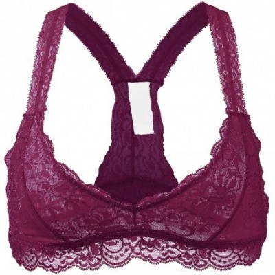 Bras Womens Sheer Non-Padded Lace Racerback Pullover Bralette - Maroon-wa322 - CU18H96W706