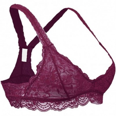 Bras Womens Sheer Non-Padded Lace Racerback Pullover Bralette - Maroon-wa322 - CU18H96W706