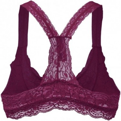 Bras Womens Sheer Non-Padded Lace Racerback Pullover Bralette - Maroon-wa322 - CU18H96W706