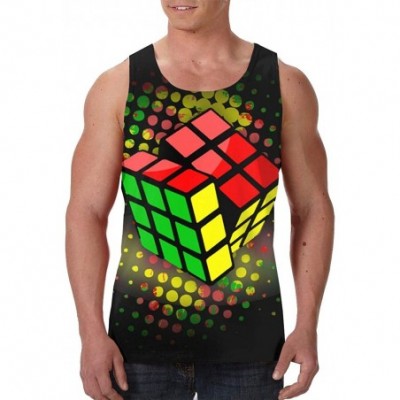 Undershirts Men Muscle Tank Top Summer Beach Holiday Fashion Sleeveless Vest Shirts - Colorful Cube Black - CV19DSE4USK