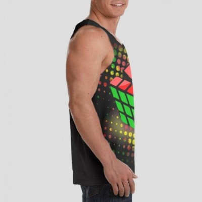 Undershirts Men Muscle Tank Top Summer Beach Holiday Fashion Sleeveless Vest Shirts - Colorful Cube Black - CV19DSE4USK