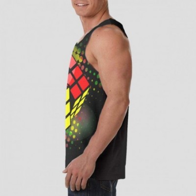 Undershirts Men Muscle Tank Top Summer Beach Holiday Fashion Sleeveless Vest Shirts - Colorful Cube Black - CV19DSE4USK