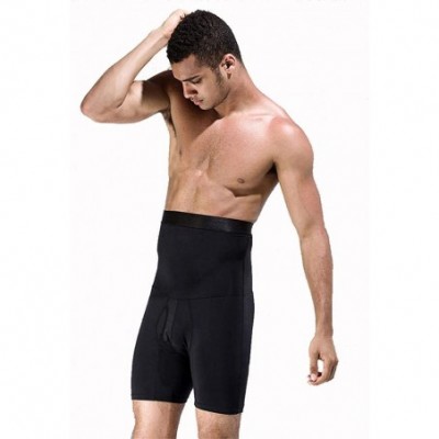 Shapewear Men's Anti-Curling Tummy Abdomen Control Shorts High Waist Slimming Underwear Body Shaper SWM01 - Black - CA18WC4QTIY