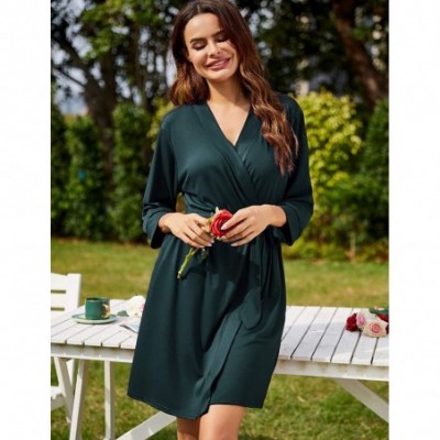 Robes Women Kimono Robes Cotton Lightweight Robe Short Knit Bathrobe Soft Sleepwear Ladies Loungewear - Dark Green - CT18A8GY2Y2