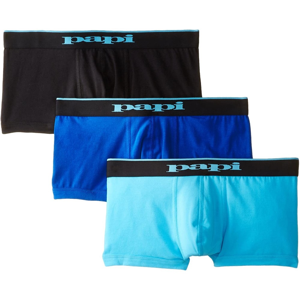 Trunks Men's Stylish Brazilian Solid and Print Trunks (3-Pack of Men's Underwear) - Black/Cobalt/Blue - C711W1OMA6L