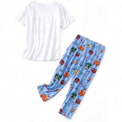 Sets Womens Pajama Set -Cute Print Tops with Capri Pants PJ Sets-2 Piece Sleepwear(M~3XL) - Blue Bus - CJ190EZZ8SE