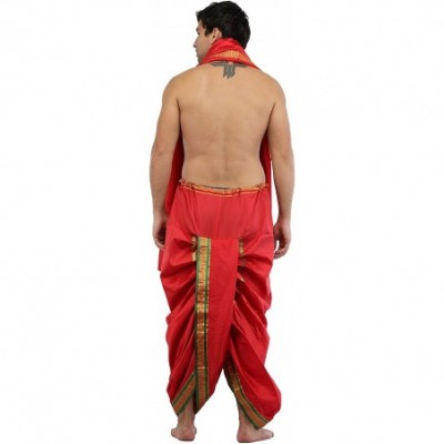 Sleep Sets Ready to Wear Dhoti and Angavastram Set with Woven Golden Border - Bittersweet Red - CO18EIT2940