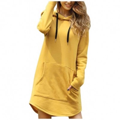 Bustiers & Corsets Womens Sweatshirt Casual Long Pure Color Long Sleeve Pocket Hooded Pullover Tops Coat - Yellow - CI193K3AXKX