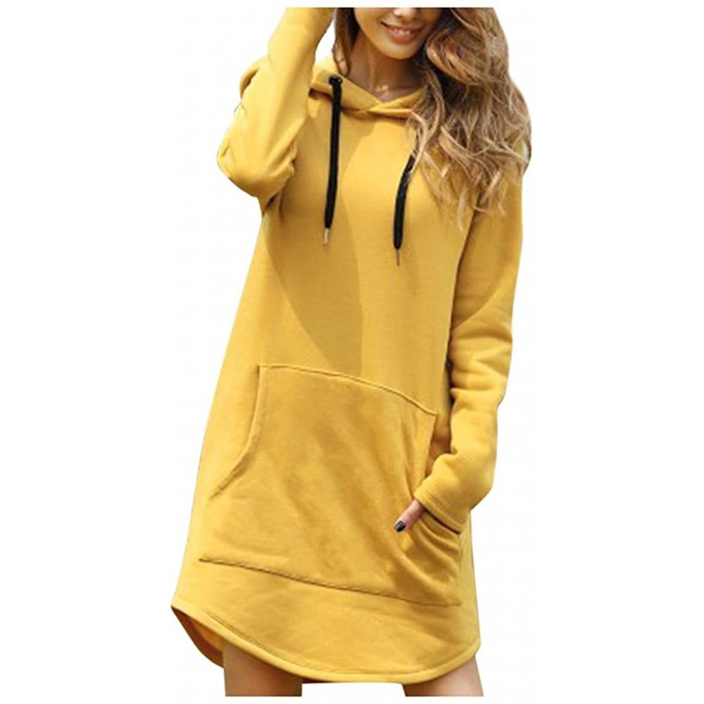 Bustiers & Corsets Womens Sweatshirt Casual Long Pure Color Long Sleeve Pocket Hooded Pullover Tops Coat - Yellow - CI193K3AXKX