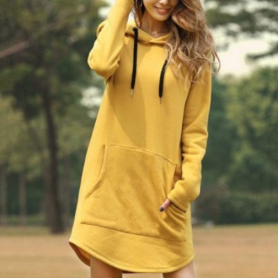 Bustiers & Corsets Womens Sweatshirt Casual Long Pure Color Long Sleeve Pocket Hooded Pullover Tops Coat - Yellow - CI193K3AXKX