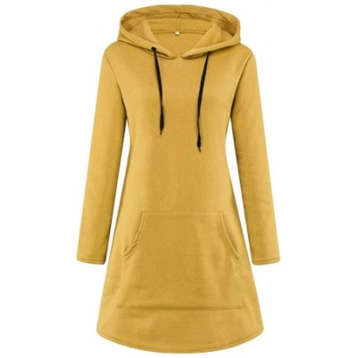 Bustiers & Corsets Womens Sweatshirt Casual Long Pure Color Long Sleeve Pocket Hooded Pullover Tops Coat - Yellow - CI193K3AXKX