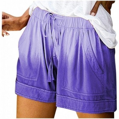 Sets Comfy Drawstring Women Plus Shorts Elastic Waist - B Purple - CU190WAZCXK