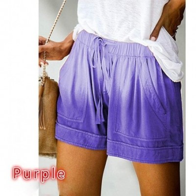 Sets Comfy Drawstring Women Plus Shorts Elastic Waist - B Purple - CU190WAZCXK