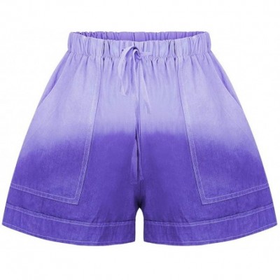 Sets Comfy Drawstring Women Plus Shorts Elastic Waist - B Purple - CU190WAZCXK