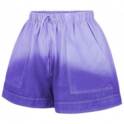 Sets Comfy Drawstring Women Plus Shorts Elastic Waist - B Purple - CU190WAZCXK