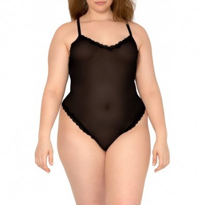 Shapewear Women's Sheer Lace & Mesh Bodysuit - Black Mesh - CG18Y6Z66WH