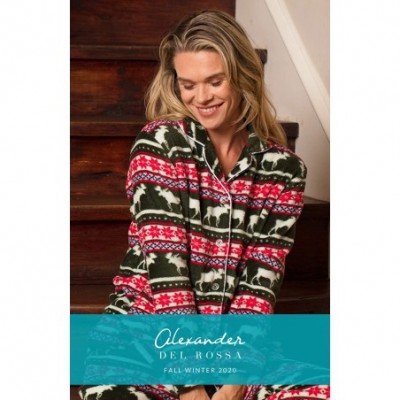 Sets Women's Warm Fleece Pajamas- Long Button Down Pj Set - Red Winter Moose - C318TRI3NIZ