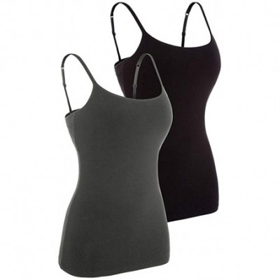 Camisoles & Tanks Women's Basic Cotton Camisole Shelf Bra Layering Cami Tank Tops - Black and Grey - CK18H25LM4D