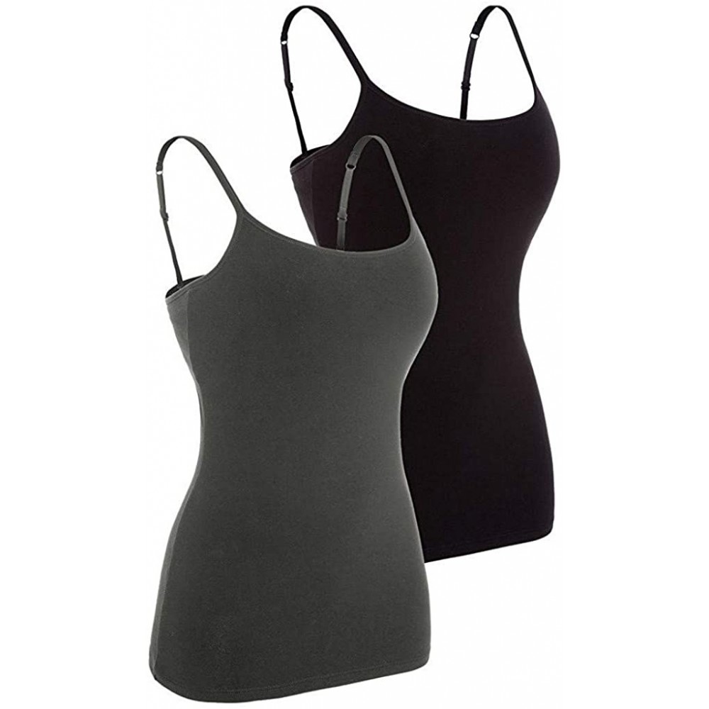 Camisoles & Tanks Women's Basic Cotton Camisole Shelf Bra Layering Cami Tank Tops - Black and Grey - CK18H25LM4D