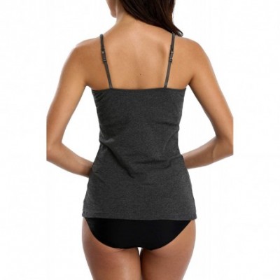 Camisoles & Tanks Women's Basic Cotton Camisole Shelf Bra Layering Cami Tank Tops - Black and Grey - CK18H25LM4D