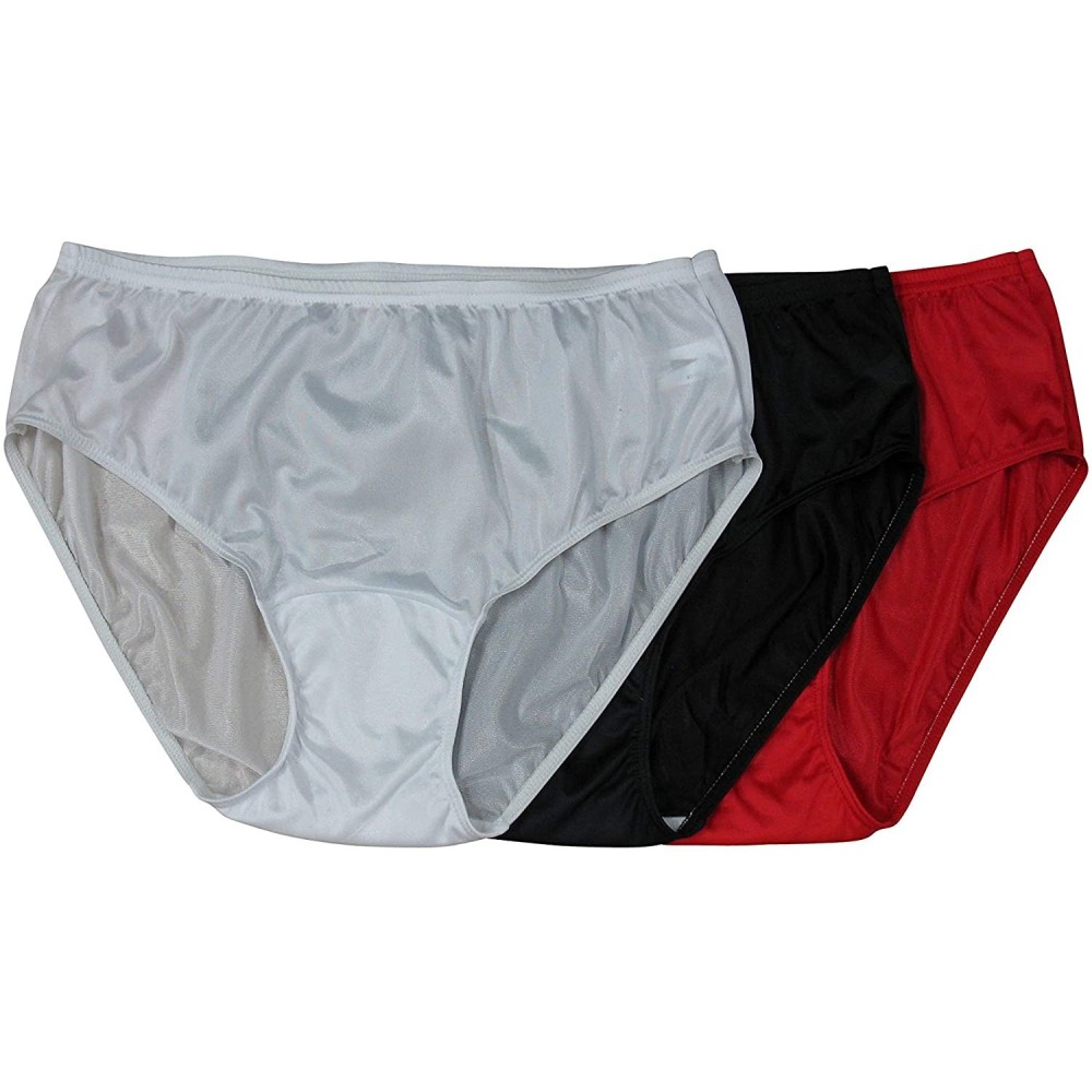 Panties Women's Hidden Elastic Nylon Hipster Panty 3-Pack - Black- Red- White - CW18R6I4O6C