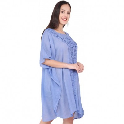 Nightgowns & Sleepshirts Women's Tunic Rayon Short Caftan Embroidered Summer Dress (Free Size) - Blue - CV193EIICA2