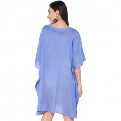 Nightgowns & Sleepshirts Women's Tunic Rayon Short Caftan Embroidered Summer Dress (Free Size) - Blue - CV193EIICA2