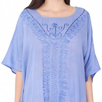 Nightgowns & Sleepshirts Women's Tunic Rayon Short Caftan Embroidered Summer Dress (Free Size) - Blue - CV193EIICA2