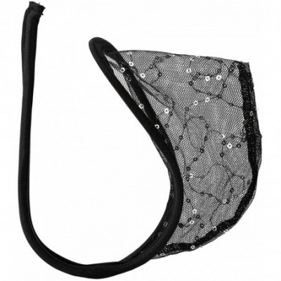 G-Strings & Thongs Men's Fishnet C-Shaped C-String Thongs Bulge Pouch Briefs Underwear Jocktraps - Blacksequins - CX1970MX68W