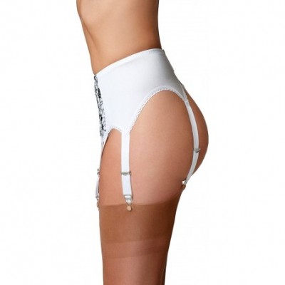 Garters & Garter Belts Women's White Lace Garter Belt 6 Strap Suspender Belt - CV1899R84ZH