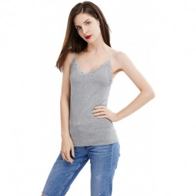 Camisoles & Tanks Lace Camisole for Women Sleeveless V Neck Spaghetti Strap Tank Top Camisole - Gray - CU194AEIICM