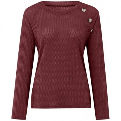 Baby Dolls & Chemises Womens Warm Shirt Comfortable Slim Fit Long Sleeve Button O-Neck Tops Underwear Tunics - Wine Red - C81...