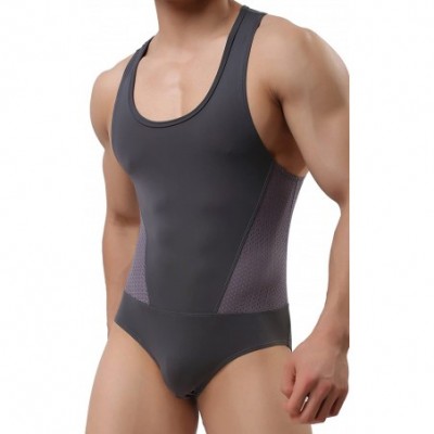 Shapewear Men's Figure-Shape Bodysuits Elastic Workout Clothes Swimwear- Fitness- Cycling 2241 - Gray - C018XUXSNUR