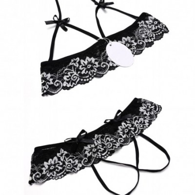 Baby Dolls & Chemises Women's 2 Piece Lingerie Set Lace Bras and Panty Set - Black - CX18RAA9NIX