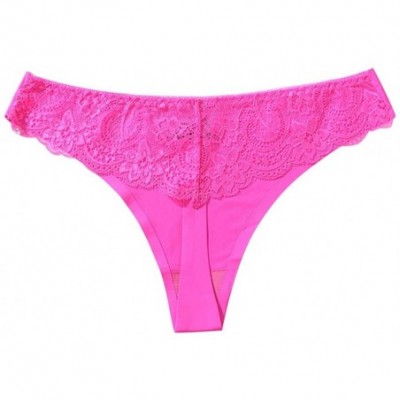 Thermal Underwear 3PC Women Pantie Sexy Lace High Elastic Ice Silk Knickers Underpants Underwear - Hot Pink - CR194N6UZ5L