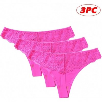 Thermal Underwear 3PC Women Pantie Sexy Lace High Elastic Ice Silk Knickers Underpants Underwear - Hot Pink - CR194N6UZ5L