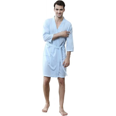 Robes Soft Waffle Men Women Bathrobe Autumn Long Robe Sleepwear Pajamas Kimono - Light Blue - C318IETTSAX