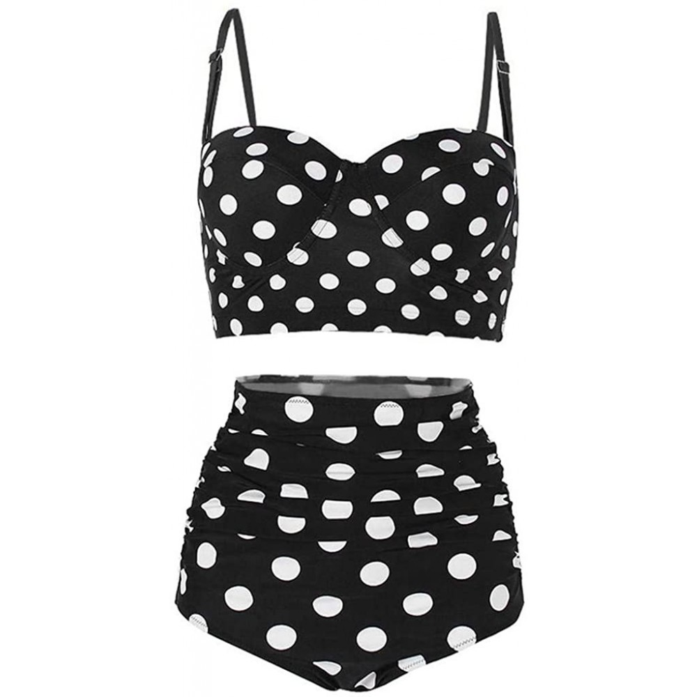 Thermal Underwear Women's High Waist Bikini Swimwear Women's Vintage Print Beachwear Bikini Set Swimwear - D1-white - C5196M4...