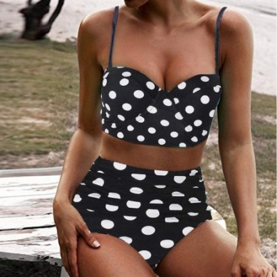 Thermal Underwear Women's High Waist Bikini Swimwear Women's Vintage Print Beachwear Bikini Set Swimwear - D1-white - C5196M4...