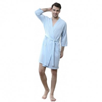 Robes Soft Waffle Men Women Bathrobe Autumn Long Robe Sleepwear Pajamas Kimono - Light Blue - C318IETTSAX