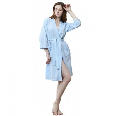 Robes Soft Waffle Men Women Bathrobe Autumn Long Robe Sleepwear Pajamas Kimono - Light Blue - C318IETTSAX