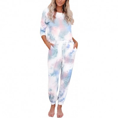 Sets Women 2 Piece Tie Dye Sweatsuit Set Long Sleeve Pullover and Drawstring Sweatpants Sets Long Sleeve Abmulticolored - CD1...