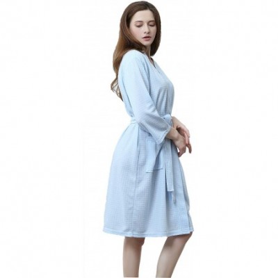 Robes Soft Waffle Men Women Bathrobe Autumn Long Robe Sleepwear Pajamas Kimono - Light Blue - C318IETTSAX